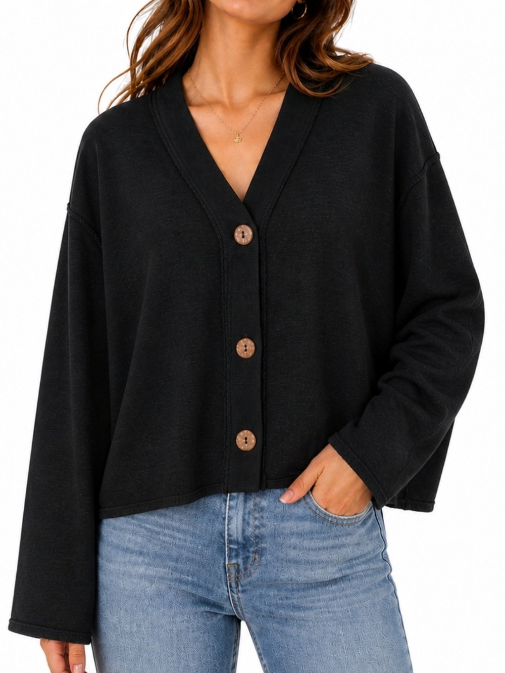 Mododoc Black Crop Boxy Cardigan Size XL